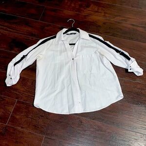 Zara White Button-up Shirt w/Rope Braid Detail, sz Extra Small.